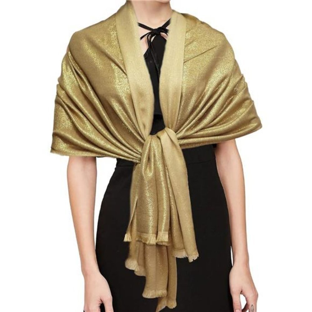 Women's Gold Bridal Shawl Wraps Formal Dress Pashmina Shawls Sparkly Glitter